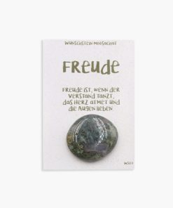 „Freude“ – Moosachat Taschenstein auf kleiner Karte