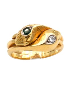 Antiker Smaragd Diamant Ring als Schlangenring in 14K Gold, um 1900