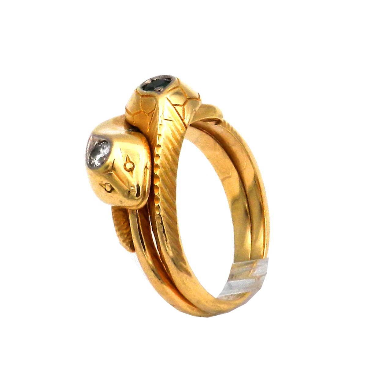 Antiker Smaragd Diamant Ring als Schlangenring in 14K Gold, um 1900 – Bild 4