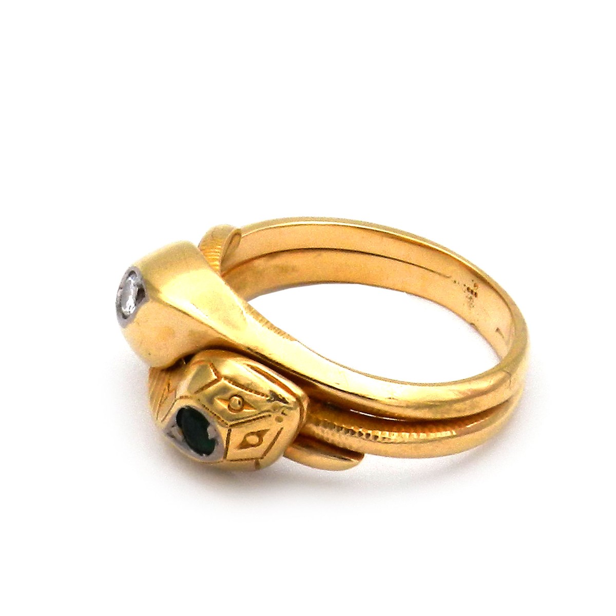 Antiker Smaragd Diamant Ring als Schlangenring in 14K Gold, um 1900 – Bild 3