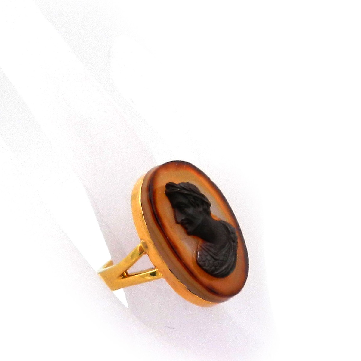 Antiker 18K Gold Ring mit Bildnis des Tiberius aus Glas Paste Sheffield 1893 – Bild 4