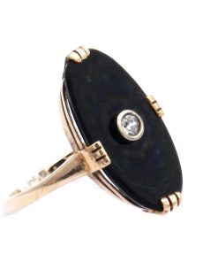 Art Deco Onyx 0.1 ct Diamant Ring in 14K Gold, um 1920