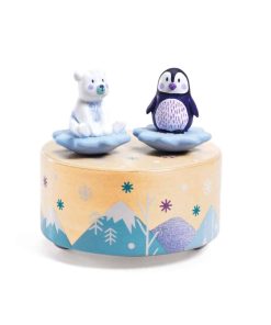 Magnet-Musikbox mit drehenden Figuren Eisbär und Pinguin
