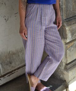 Balloon fit Leinenhose Stripes lilac/brown/blue Gr. 38