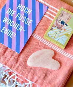 Geschenkset mit Foutatowel, Mini Puzzle 99 Teile, Rosenquarzmassagestein
