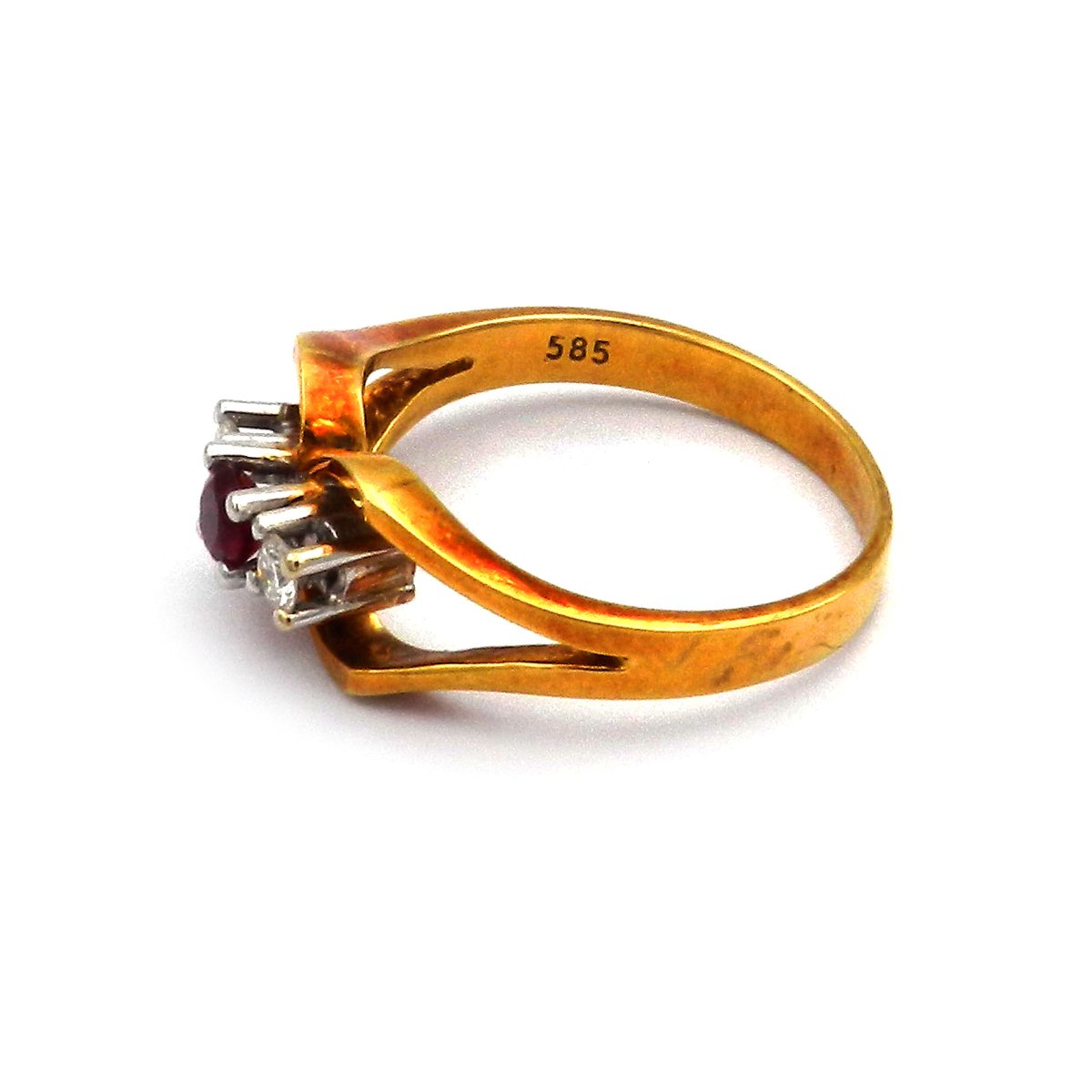 Vintage Rubin Diamant Ring in 14K Gold mit 0.2 ct Diamanten Handarbeit um 1960 – Bild 2
