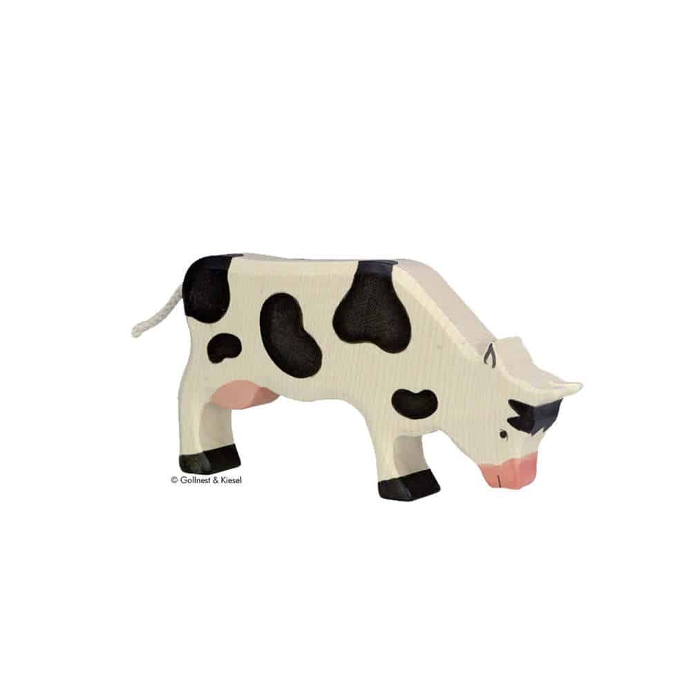 Holztiger Holzfigur Kuh grasend schwarz