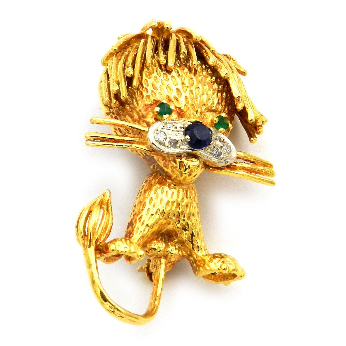 Mid Century Diamant Brosche als Löwe in 18K Gold um 1960