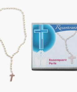 Edelstein Rosenkranz Rosenquarz mit Perle in Geschenkbox