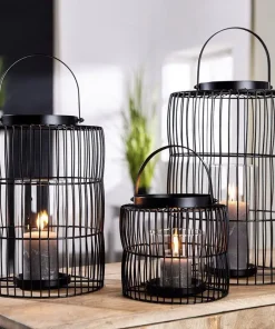 Windlicht schwarz Metall mit Glaseinsatz STAGE